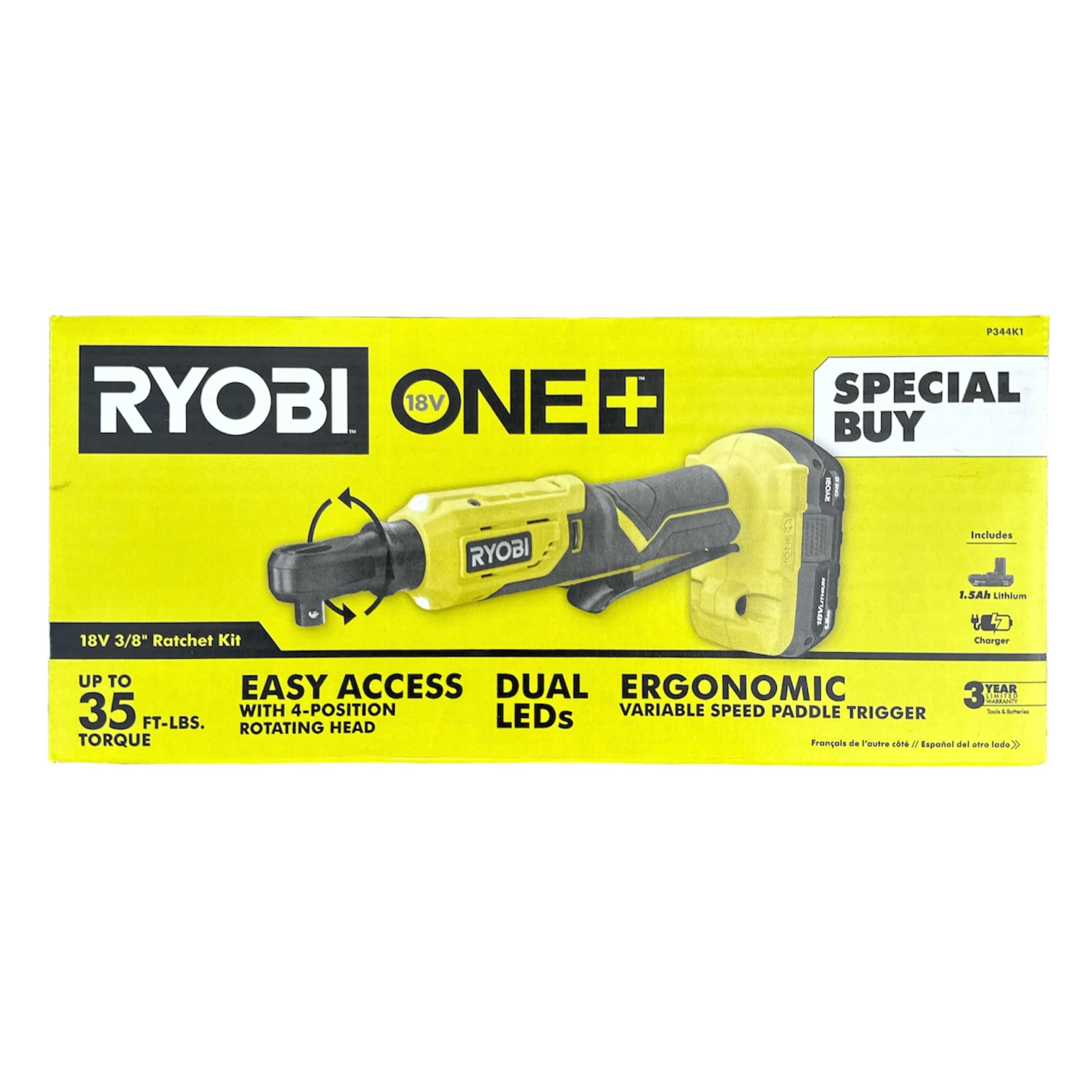 18-Volt ONE  Cordless 3/8 in. 4-Position Ratchet w/ Battery & Charger