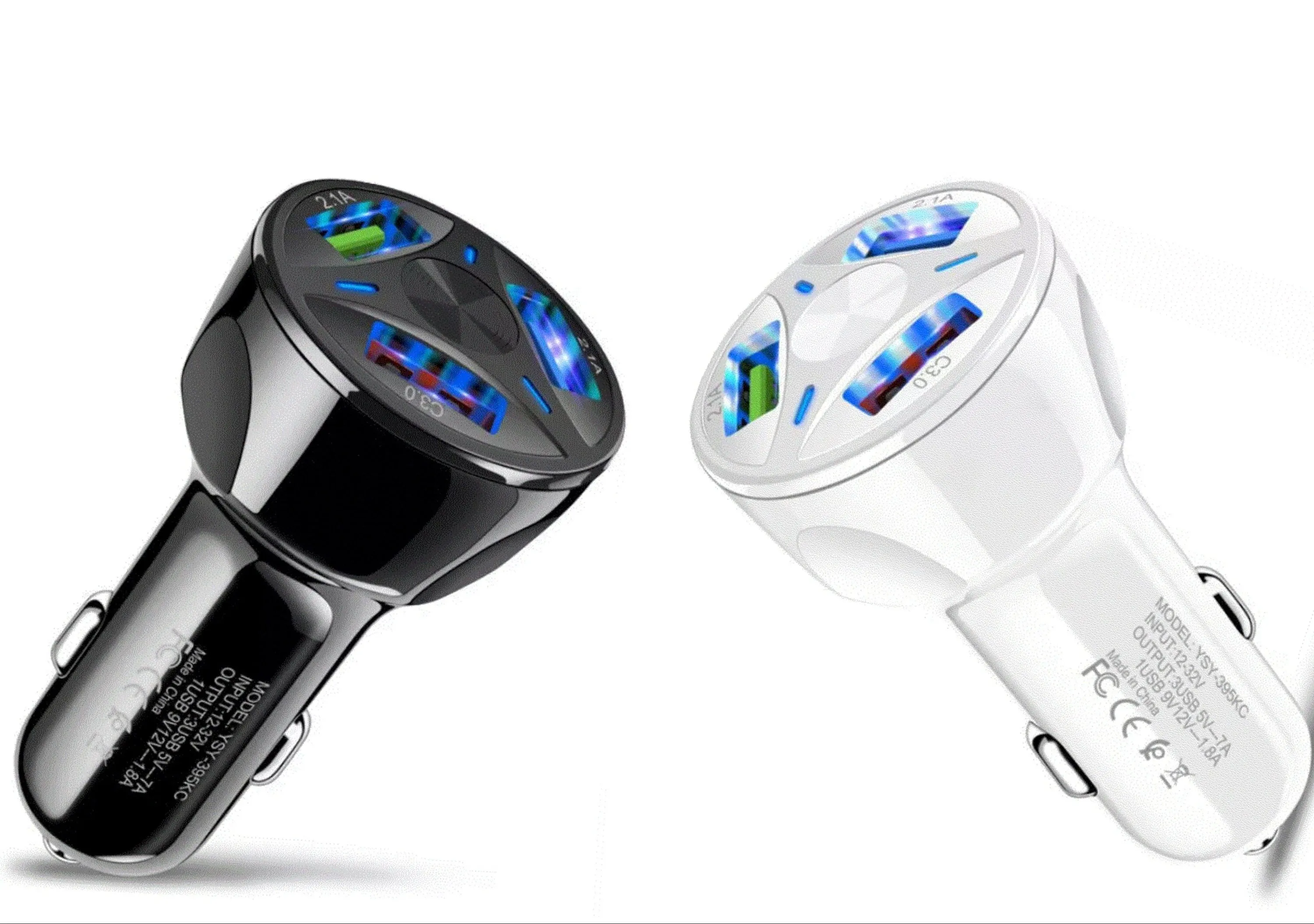 2 Pack 3 Port USB Fast LED Car Charger For Devices