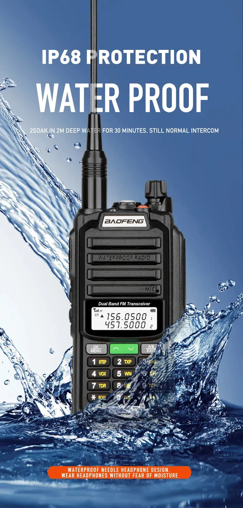 2023 Baofeng UV S22 PRO V2 IP68 Waterproof 10W Power Walkie Talkie Type-C Charger FM Radio UHF VHF Long Range Upgrade UV-9R Plus