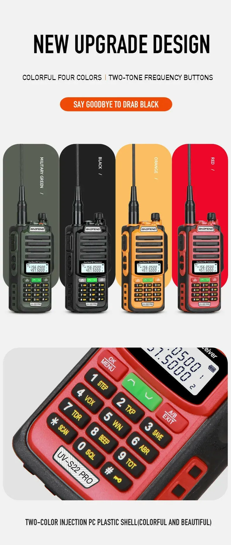 2023 Baofeng UV S22 PRO V2 IP68 Waterproof 10W Power Walkie Talkie Type-C Charger FM Radio UHF VHF Long Range Upgrade UV-9R Plus