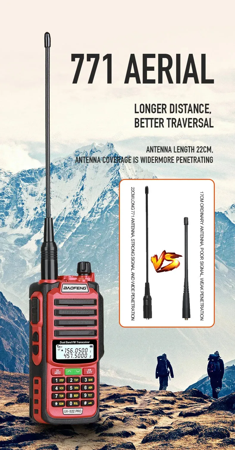 2023 Baofeng UV S22 PRO V2 IP68 Waterproof 10W Power Walkie Talkie Type-C Charger FM Radio UHF VHF Long Range Upgrade UV-9R Plus