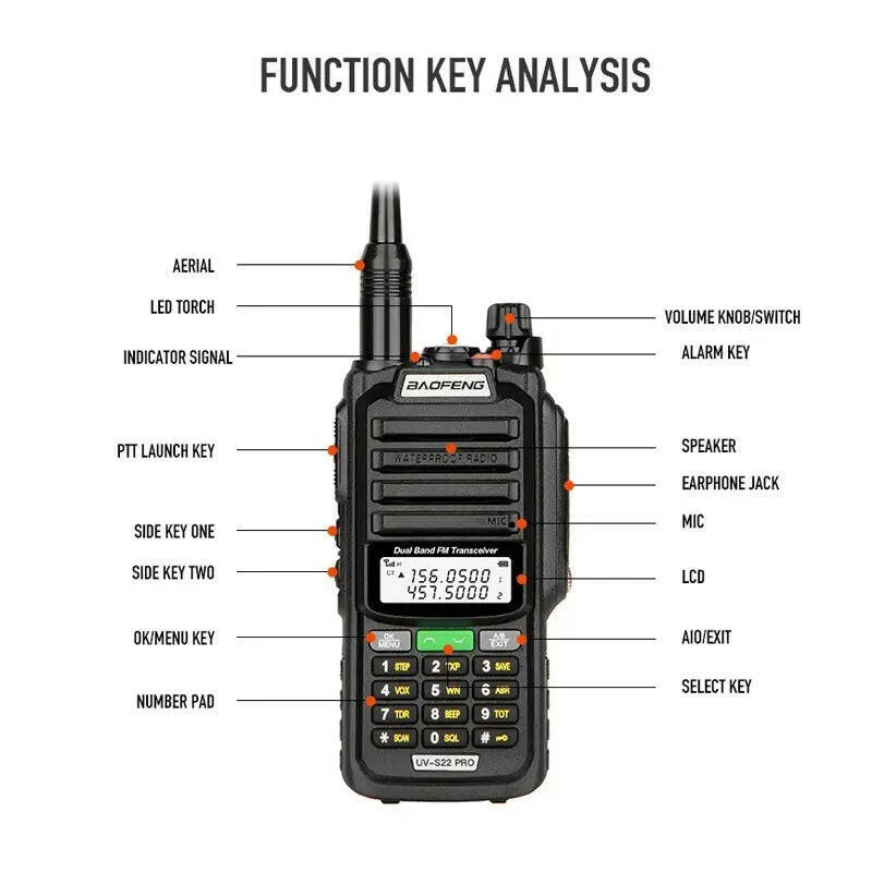 2023 Baofeng UV S22 PRO V2 IP68 Waterproof 10W Power Walkie Talkie Type-C Charger FM Radio UHF VHF Long Range Upgrade UV-9R Plus