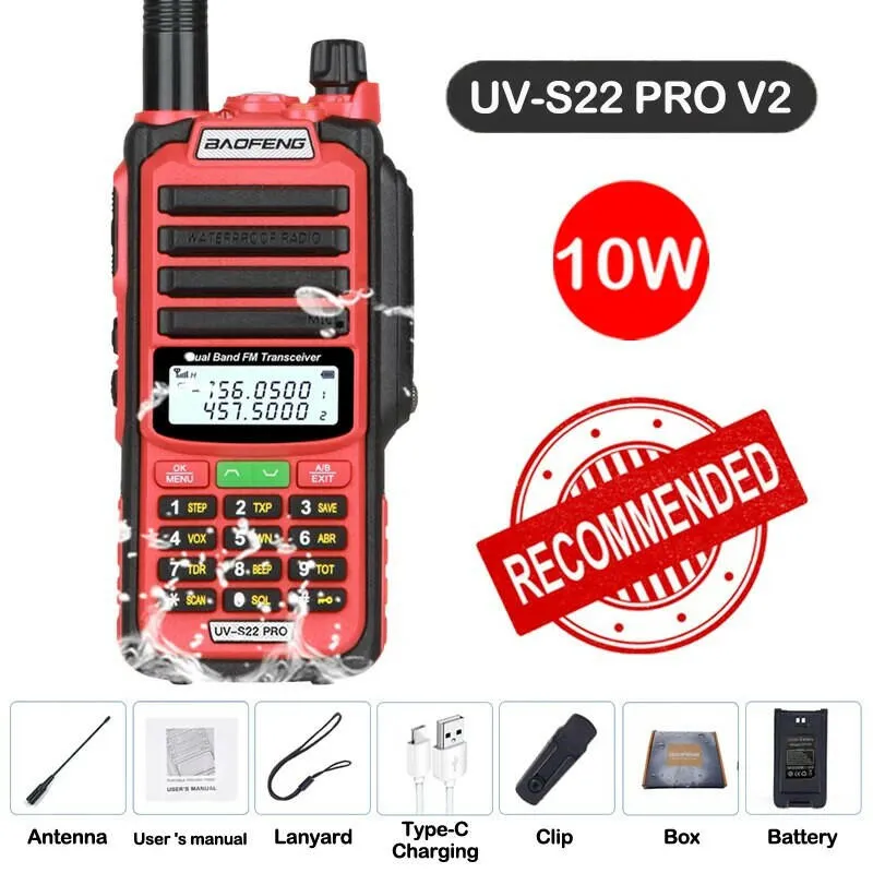 2023 Baofeng UV-S22 Pro Walkie Talkie Waterproof IP68 Type-c Charger Powerful UHF VHF Long Range Ham CB Radio Upgrade UV-9R Plus