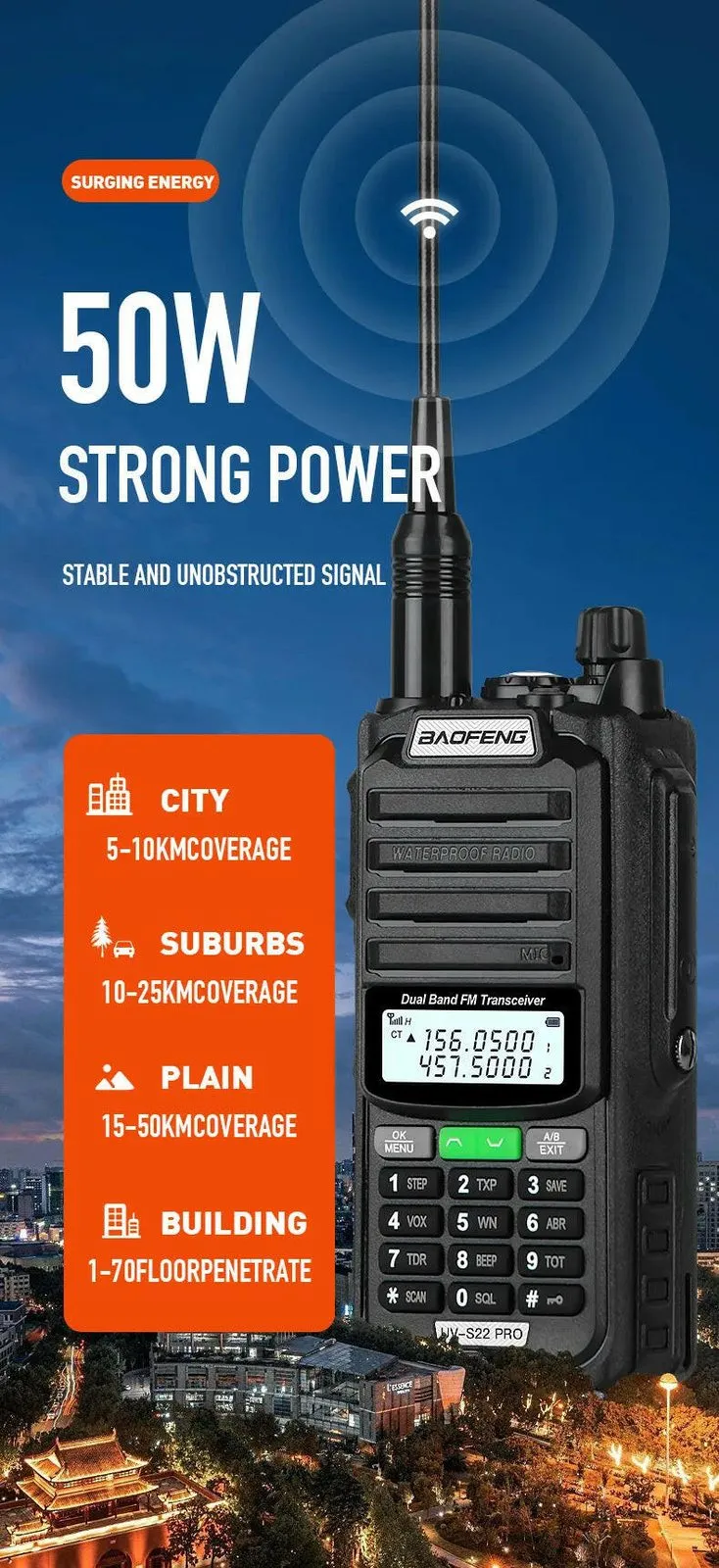 2023 Baofeng UV-S22 Pro Walkie Talkie Waterproof IP68 Type-c Charger Powerful UHF VHF Long Range Ham CB Radio Upgrade UV-9R Plus