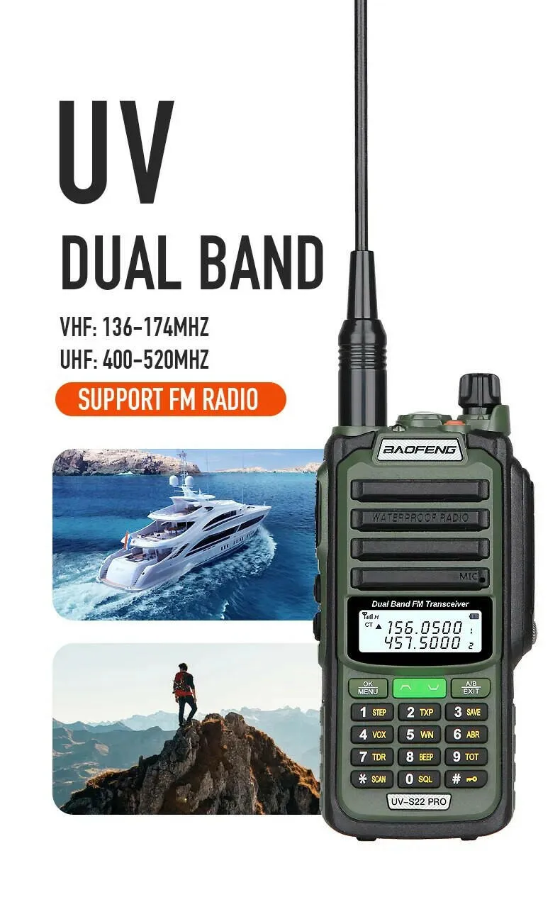 2023 Baofeng UV-S22 Pro Walkie Talkie Waterproof IP68 Type-c Charger Powerful UHF VHF Long Range Ham CB Radio Upgrade UV-9R Plus