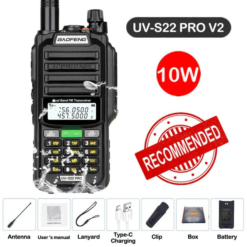 2023 Baofeng UV-S22 Pro Walkie Talkie Waterproof IP68 Type-c Charger Powerful UHF VHF Long Range Ham CB Radio Upgrade UV-9R Plus