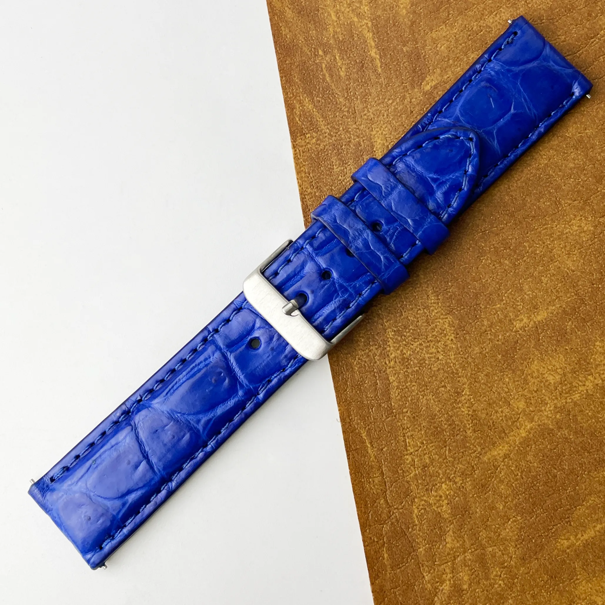 22mm Blue Unique Pattern Alligator Leather Watch Band For Men DH-50AB