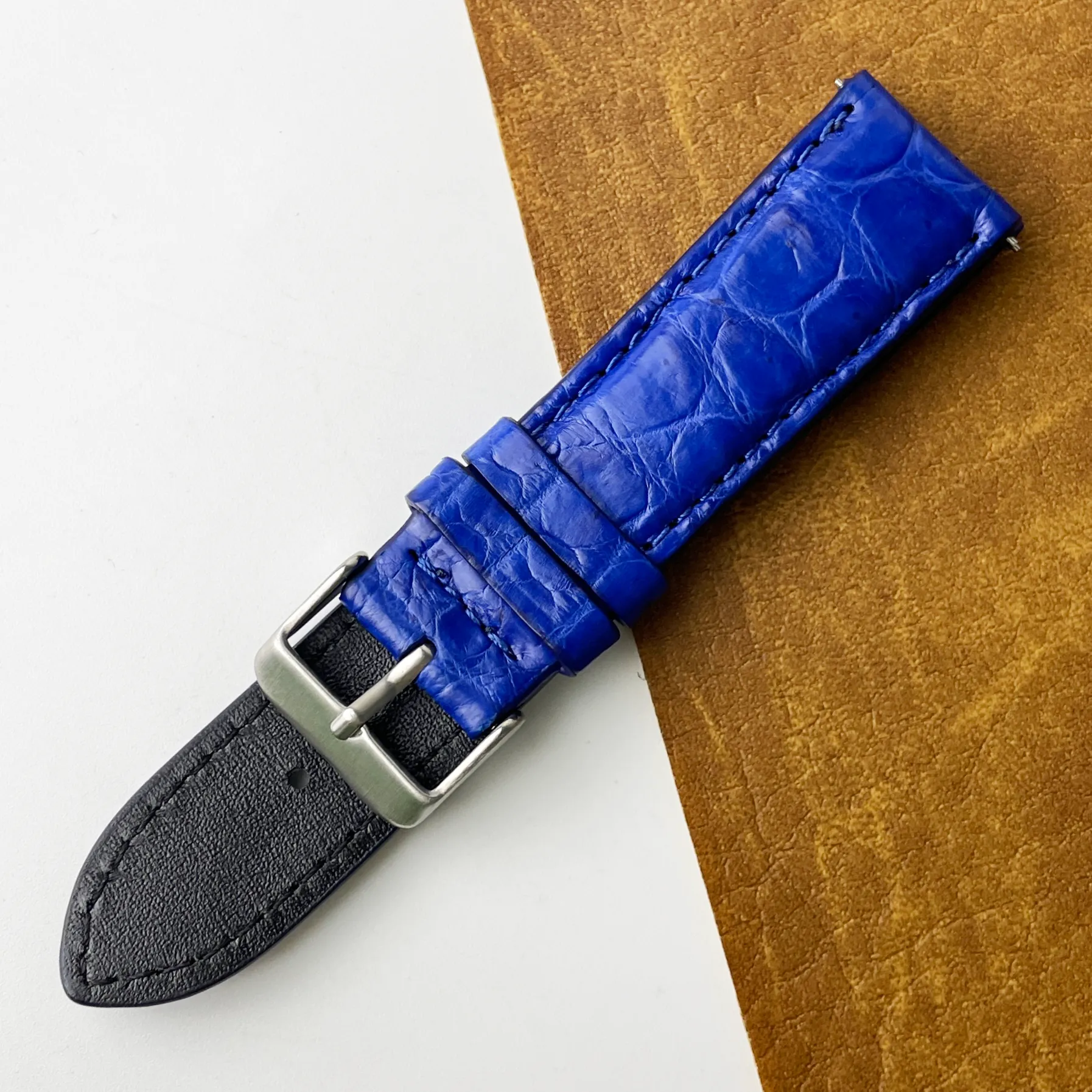 22mm Blue Unique Pattern Alligator Leather Watch Band For Men DH-50AB