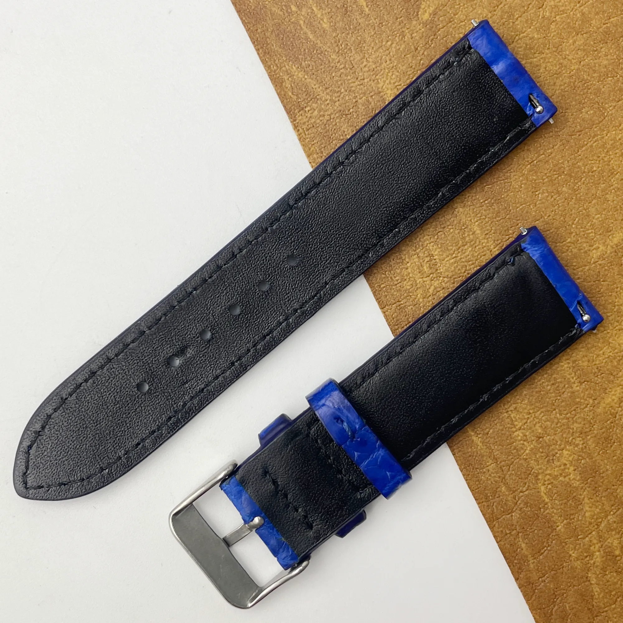 22mm Blue Unique Pattern Alligator Leather Watch Band For Men DH-50AB