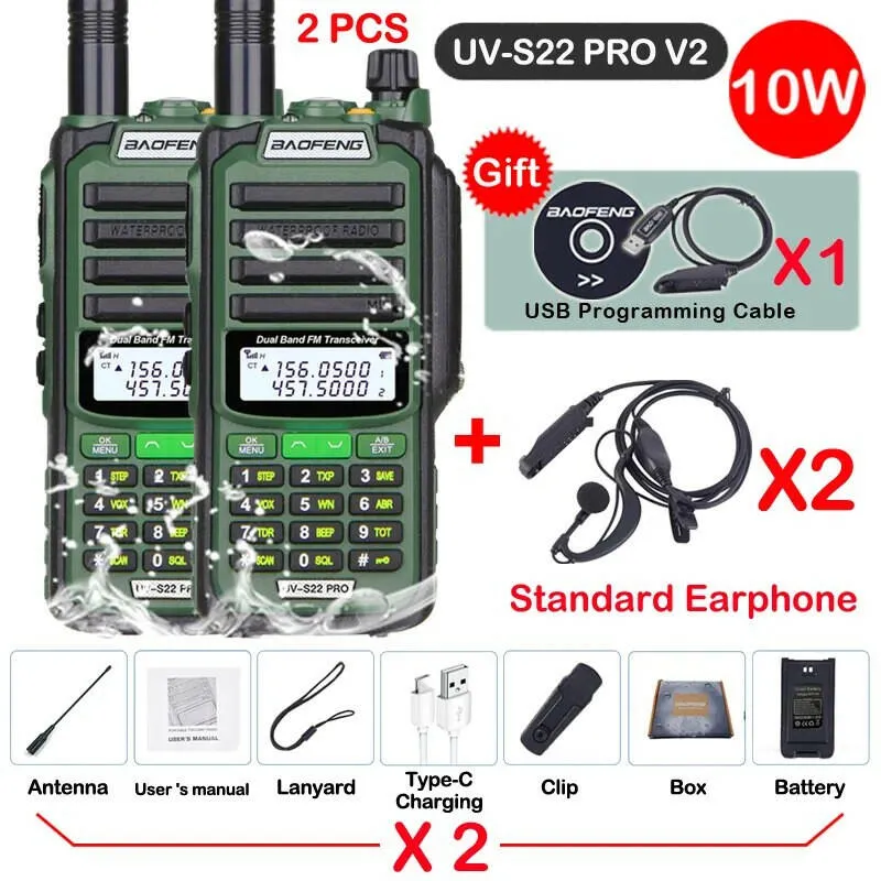 2PACK Baofeng UV-S22 PRO IP68 Waterproof Walkie Talkie Dual Band High Power CB Radio Vhf Uhf CB Ham Radio Long Upgrade UV-9R Pro