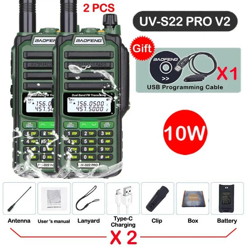 2PACK Baofeng UV-S22 PRO IP68 Waterproof Walkie Talkie Dual Band High Power CB Radio Vhf Uhf CB Ham Radio Long Upgrade UV-9R Pro