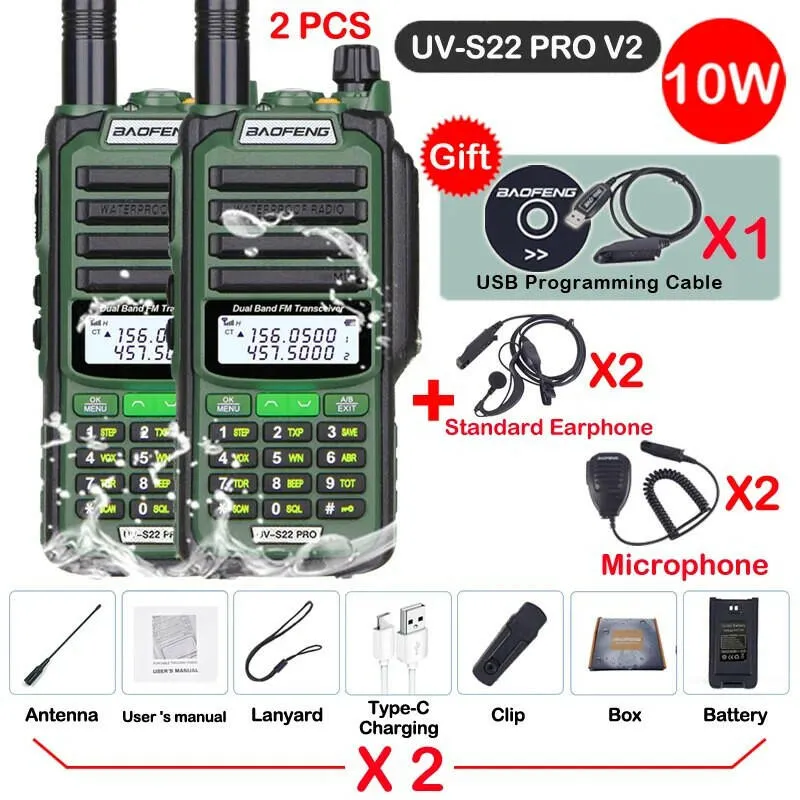 2PACK Baofeng UV-S22 PRO IP68 Waterproof Walkie Talkie Dual Band High Power CB Radio Vhf Uhf CB Ham Radio Long Upgrade UV-9R Pro