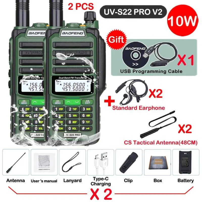 2PACK Baofeng UV-S22 PRO IP68 Waterproof Walkie Talkie Dual Band High Power CB Radio Vhf Uhf CB Ham Radio Long Upgrade UV-9R Pro