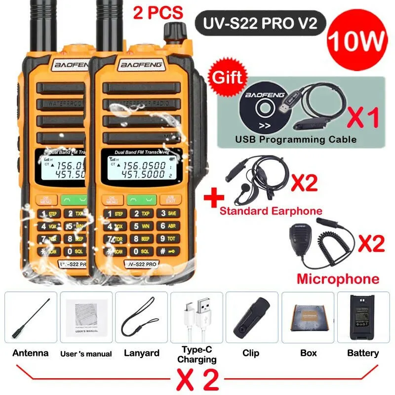 2PACK BAOFENG UV-S22 Pro V2 Waterproof High Power Dual Band CB Radio Type-C Charger Long Range Ham Walkie Talkie Two Way Radio