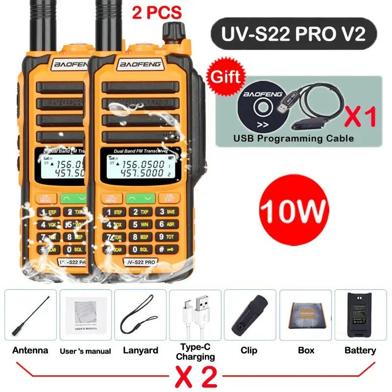 2PACK BAOFENG UV-S22 Pro V2 Waterproof High Power Dual Band CB Radio Type-C Charger Long Range Ham Walkie Talkie Two Way Radio