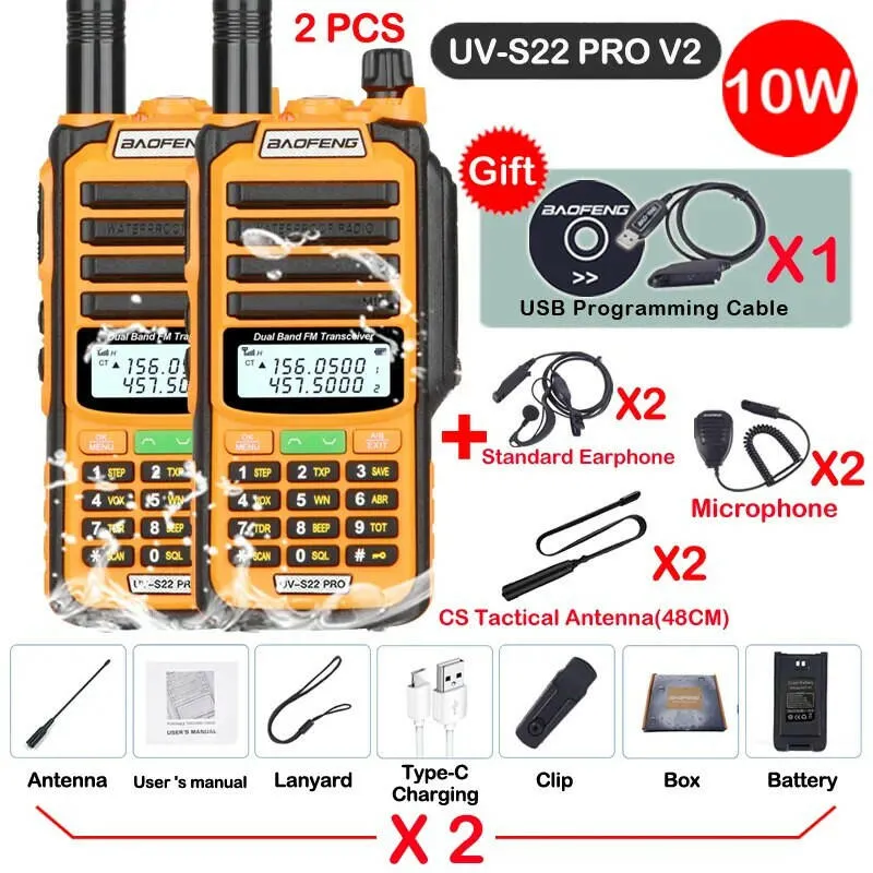 2PACK BAOFENG UV-S22 Pro V2 Waterproof High Power Dual Band CB Radio Type-C Charger Long Range Ham Walkie Talkie Two Way Radio