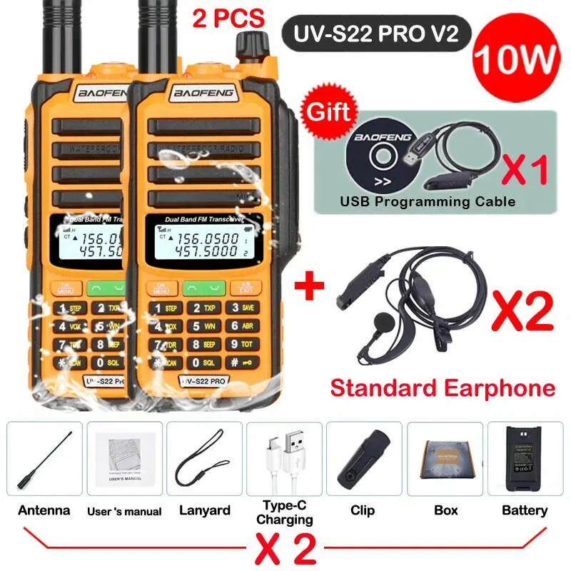 2PACK BAOFENG UV-S22 Pro V2 Waterproof High Power Dual Band CB Radio Type-C Charger Long Range Ham Walkie Talkie Two Way Radio