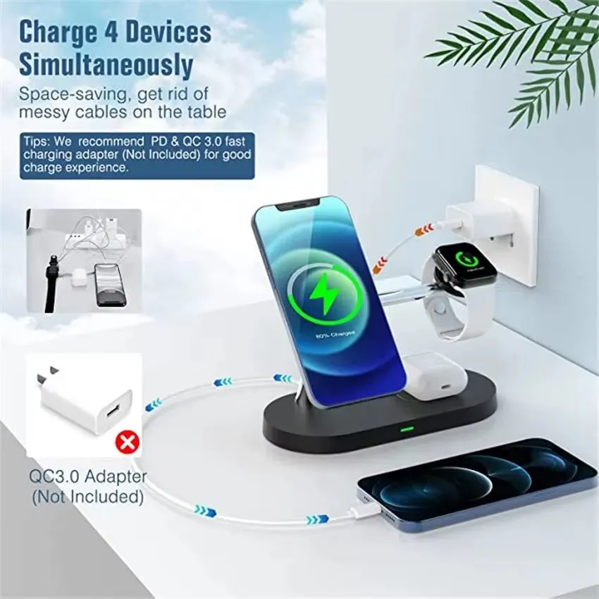 3 in 1 Magnetic Wireless Charger Stand for Iphone 15 14 13 Pro Max Apple Watch 8 7 6 Airpods Induction USB Fast Charging Station