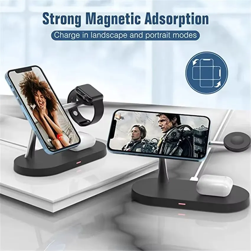 3 in 1 Magnetic Wireless Charger Stand for Iphone 15 14 13 Pro Max Apple Watch 8 7 6 Airpods Induction USB Fast Charging Station