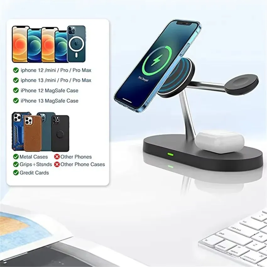 3 in 1 Magnetic Wireless Charger Stand for Iphone 15 14 13 Pro Max Apple Watch 8 7 6 Airpods Induction USB Fast Charging Station