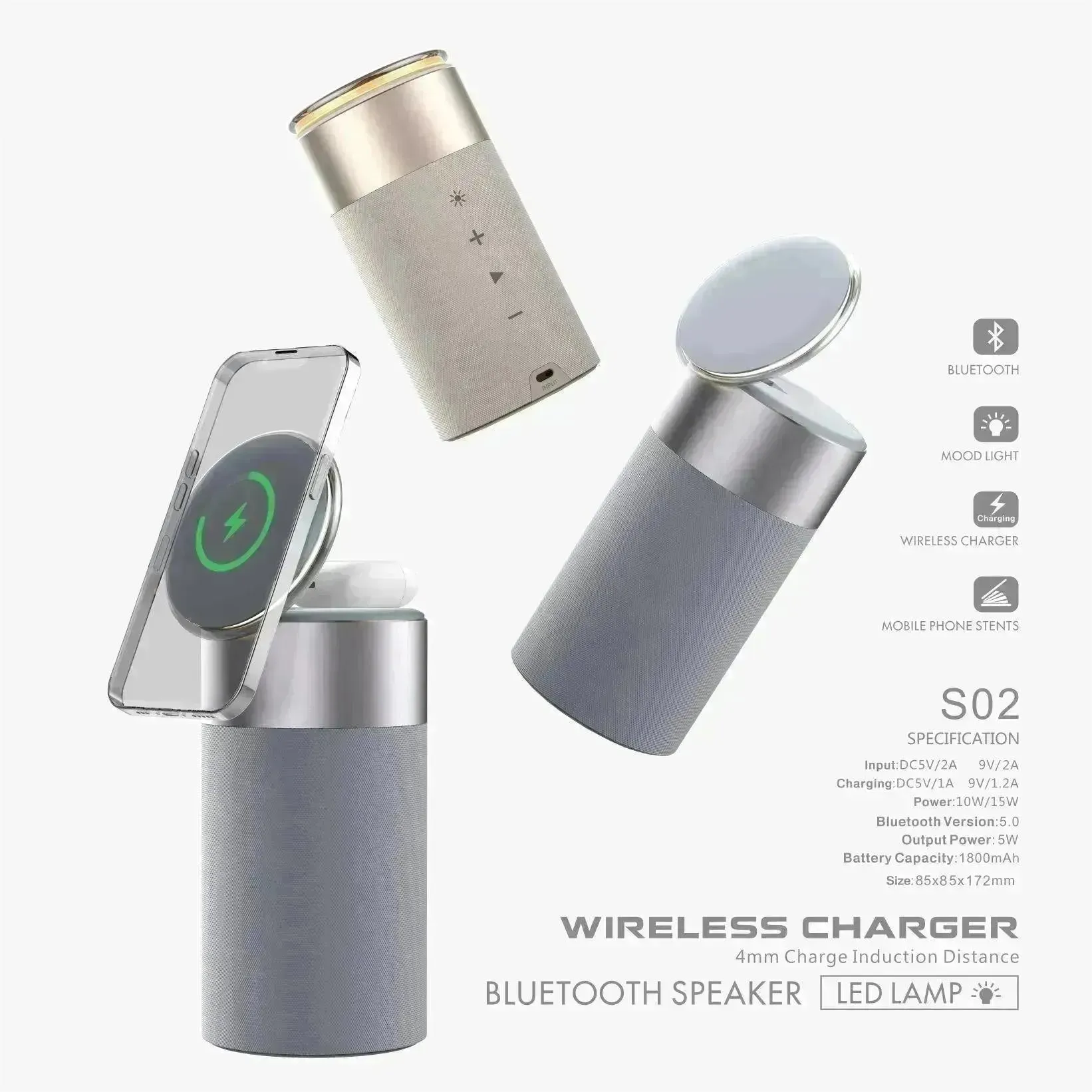 3 In 1 Multi-Function IPhone And AirPods Wireless Charger Portable Bluetooth Speaker With Touch Lamp For Home And Office