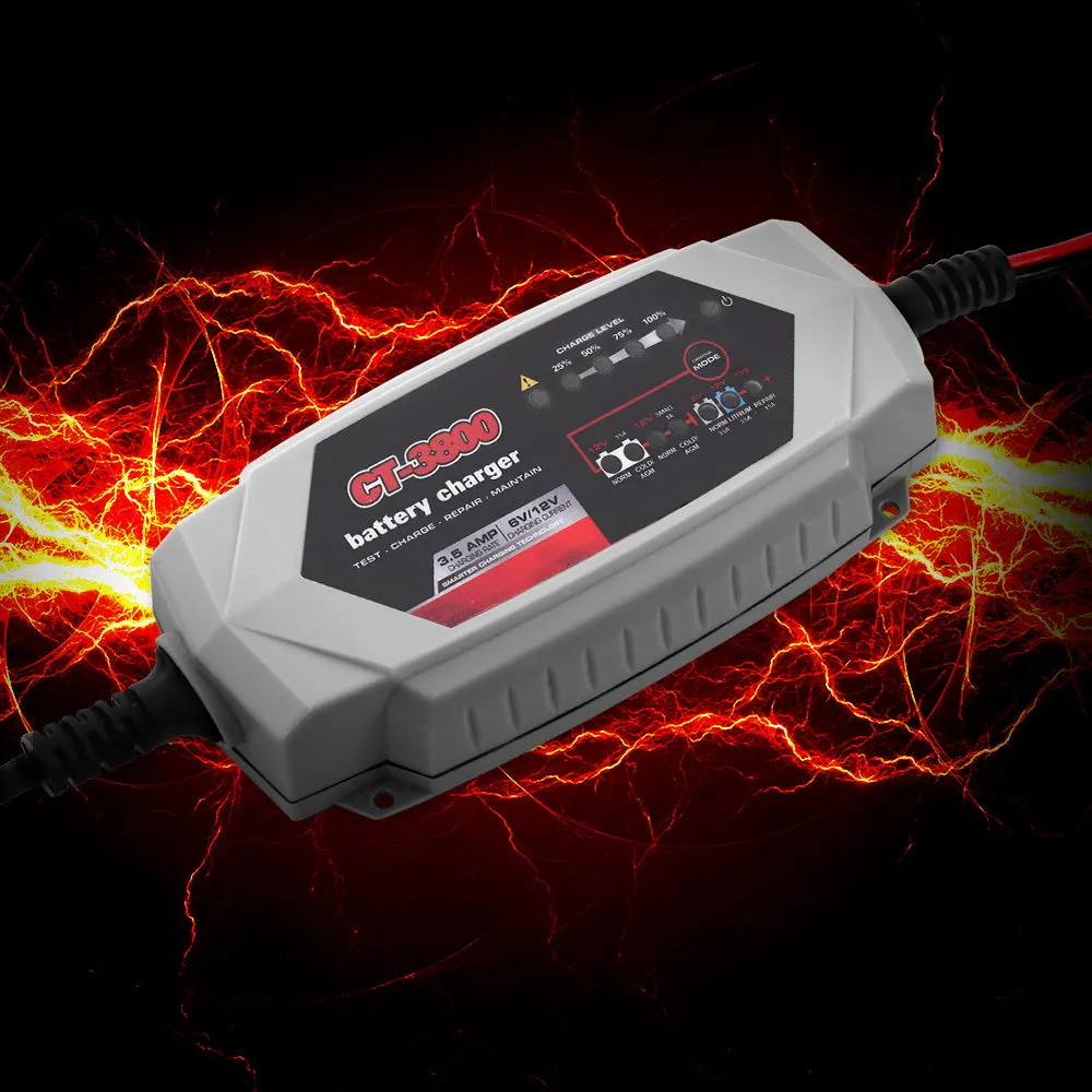 3.5A 8-Mode Car Battery Charger, 6V/12V, Automatic, AGM, CT-3800