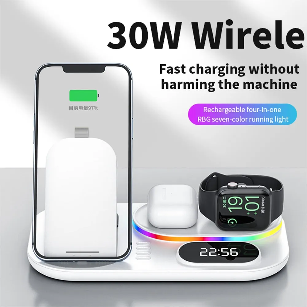 4 in 1 Fast Wireless Charger Clock Pad for iPhone