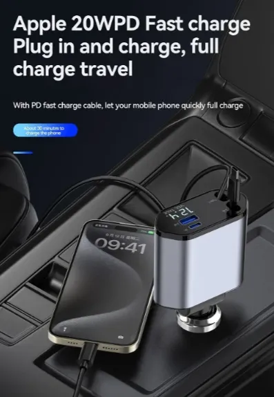 4 in 1 Retractable 120W Fast Car Charger