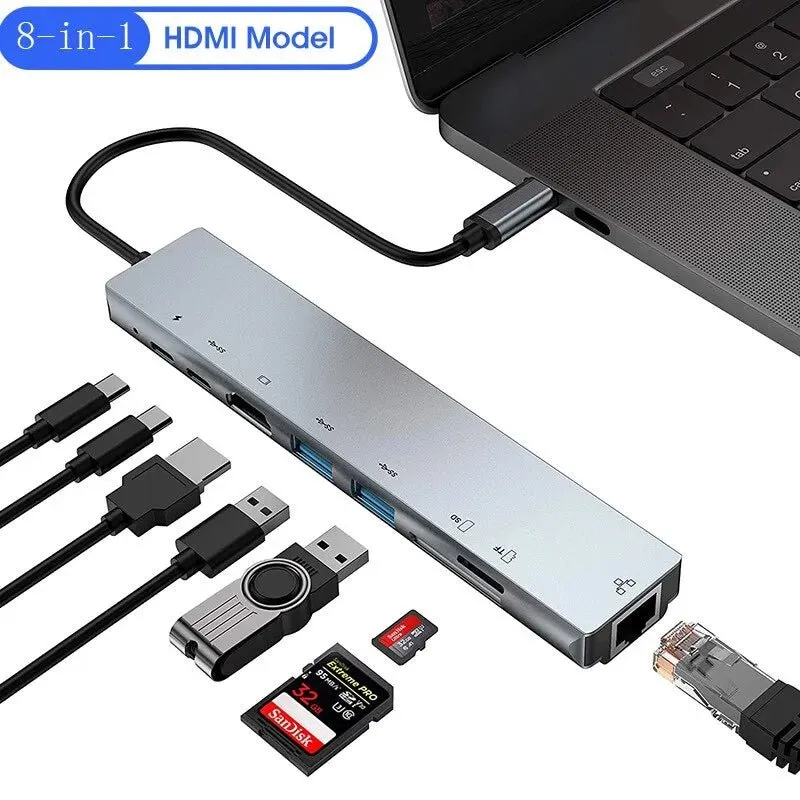 8 in1 Laptop Adapter USB C HUB Type C-4- 3 Docking Station Laptop