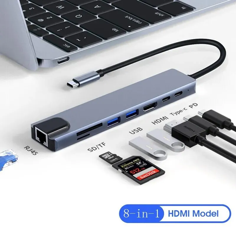 8 in1 Laptop Adapter USB C HUB Type C-4- 3 Docking Station Laptop