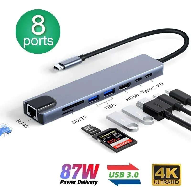 8 in1 Laptop Adapter USB C HUB Type C-4- 3 Docking Station Laptop