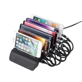 AGG 6 USB Charging Station for Multiple Devices - LED Indication - Smart Fast Charging Dock Compatible with IOS, Android, Cellphone Black