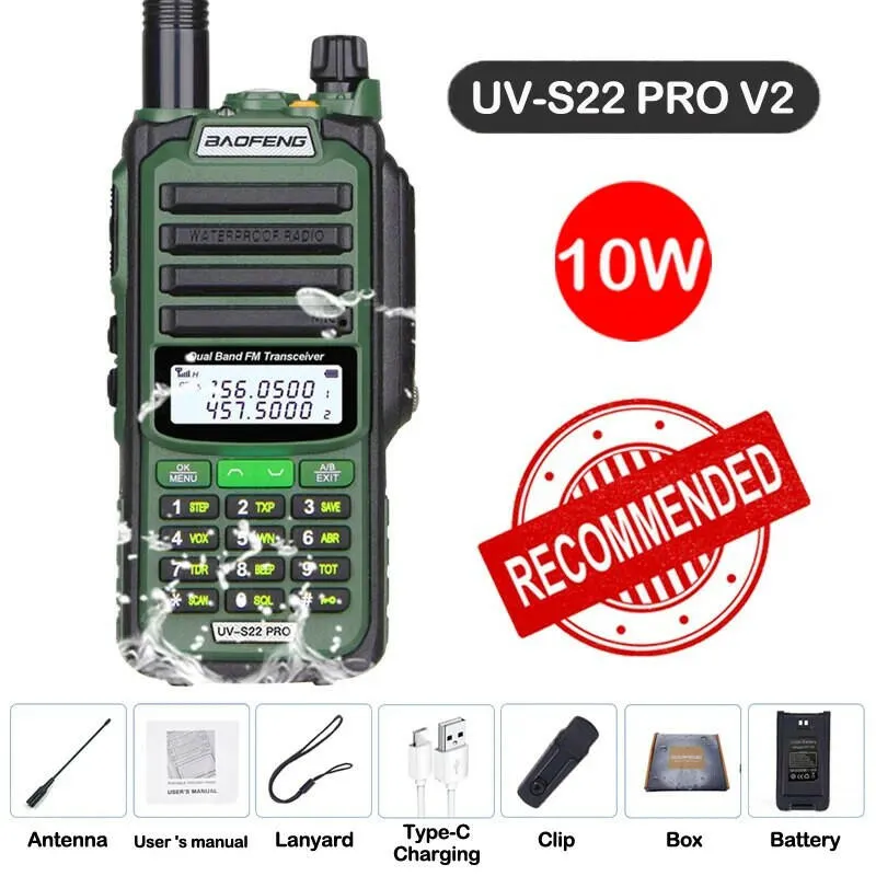 Baofeng UV S22 Pro V2 10W IP68 Walkie Talkie Waterproof High Power CB Ham Long Range UV68 Portable Two Way Radio UV-S22 Hunting