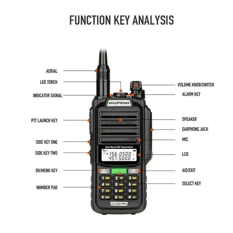 Baofeng UV-S22 Pro V2 10W IP68 Waterproof Walkie Talkie Dual Band Radio VHF UHF CB Ham Radio UV-9R Plus Portable Two Way Radio