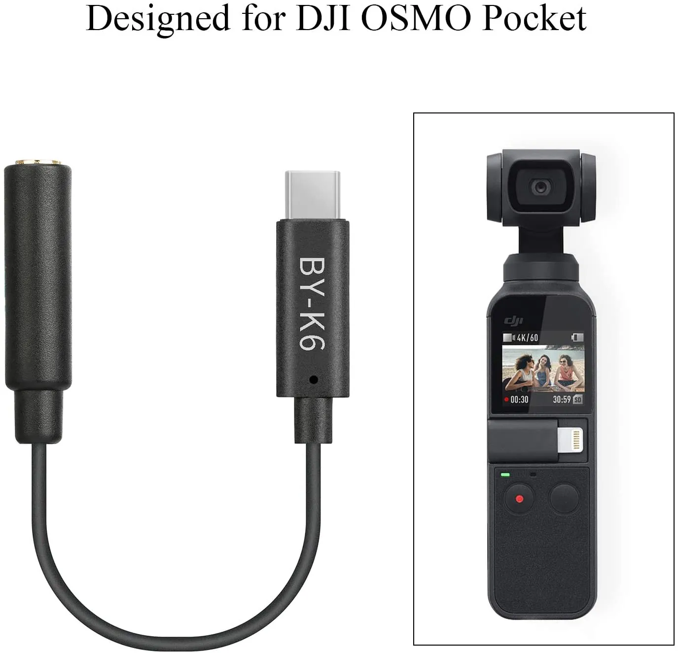 Boya BY-K6 3.5mm TRS (Female) to USB Type-C (Male) Audio Adapter for DJI OSMO" Pocket