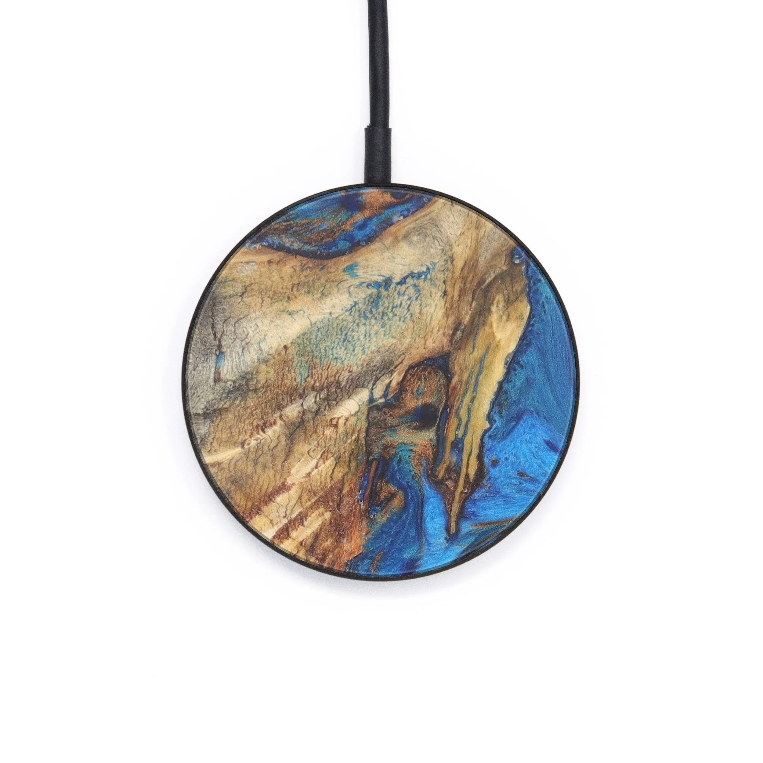 Circle Wood Resin Wireless Charger - Antonio (Teal & Gold, 606071)