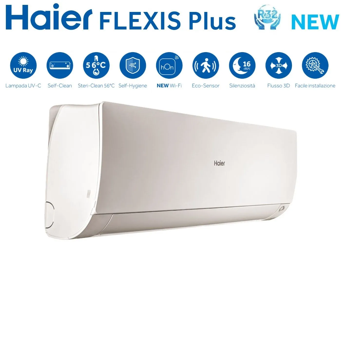 Climatizzatore Condizionatore Haier Quadri Split Inverter serie FLEXIS PLUS WHITE 7 7 12 18 con 4U85S2SR3FA R-32 Wi-Fi Integrato Colore Bianco 7000 7000 12000 18000