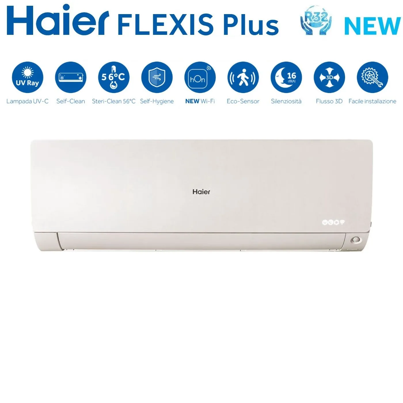 Climatizzatore Condizionatore Haier Quadri Split Inverter serie FLEXIS PLUS WHITE 7 7 12 18 con 4U85S2SR3FA R-32 Wi-Fi Integrato Colore Bianco 7000 7000 12000 18000