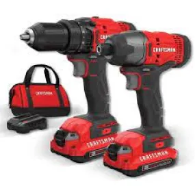 Craftsman 20V Max 2 Tools Kit 1/2 in Drill, 1/4 Impact Dr W/ 2-Batteries, 1- Charger