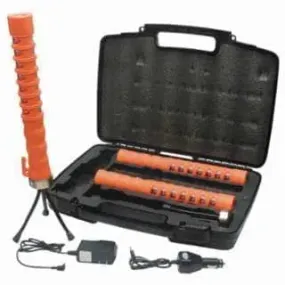 CROWN - Super Road Flares - LED Baton Traffic Flare Kit - Rechargeable - 24 Red LEDs - Storage Bag, 120V Wall Charger, 12V Vehicle Charger