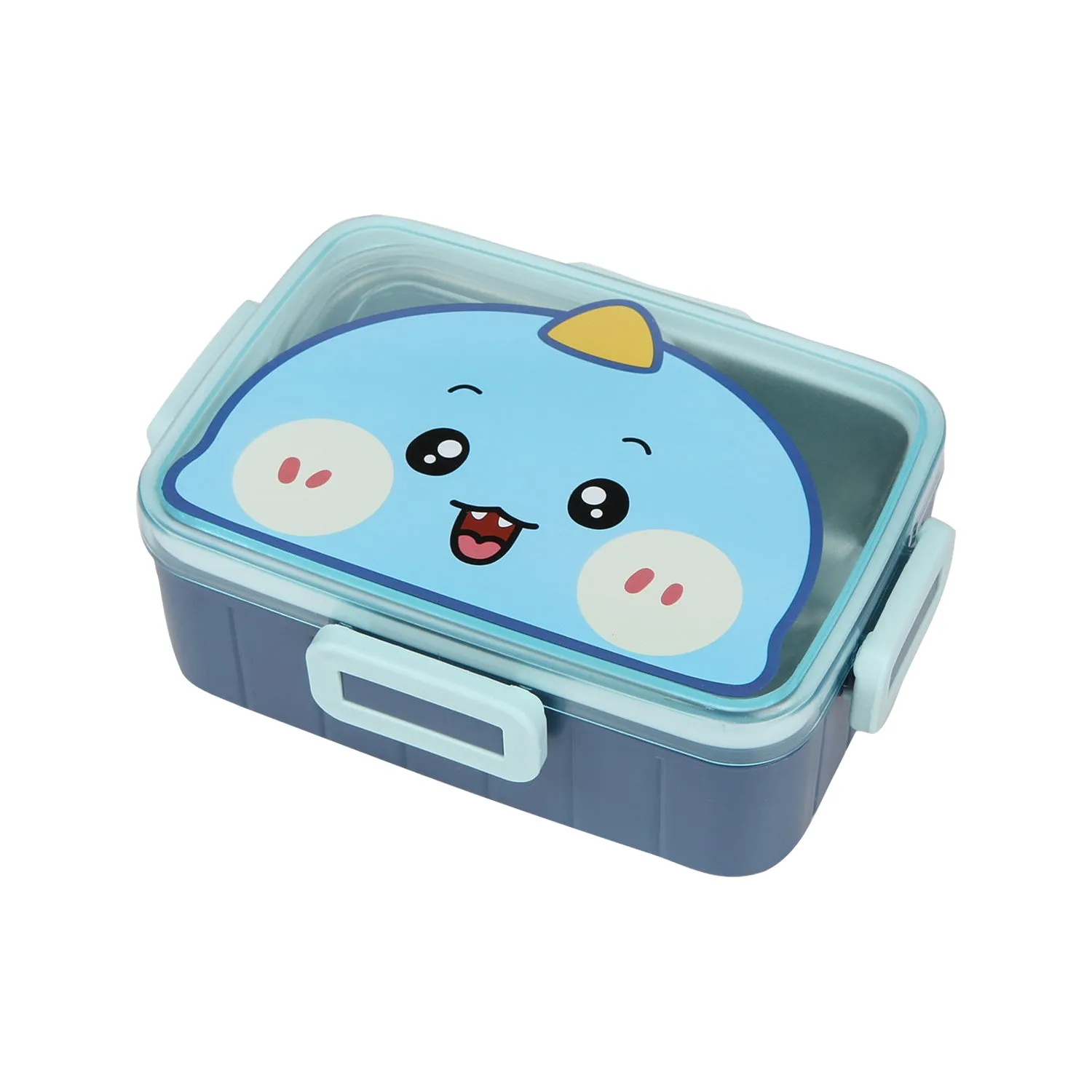 DUCK PRINT LUNCH BOX WITH SEPARATE COMPARTMENT & SPOON - BLUE