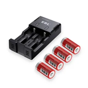 EBL 4Pcs 16340 RCR123A Rechargeable Batteries with 992 Battery Charger