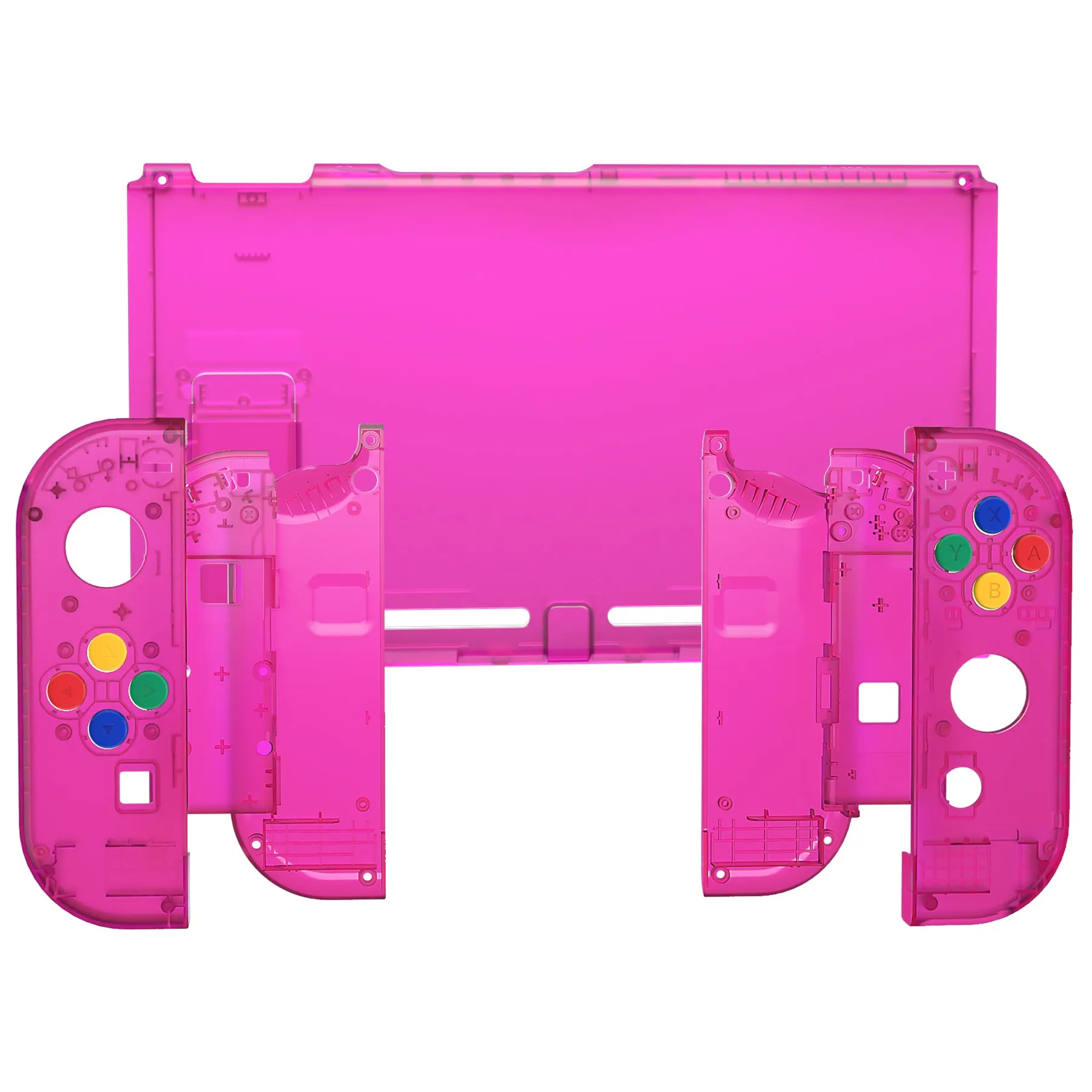 eXtremeRate Clear Candy Pink Back Plate for NS Switch Console, NS Joycon Handheld Controller Housing with Full Set Buttons, DIY Replacement Shell for Nintendo Switch - QM516