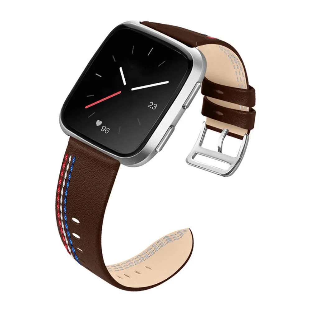 Fitbit Versa 2 / Versa Lite Cowhide leather stitching watch strap - Chocolate