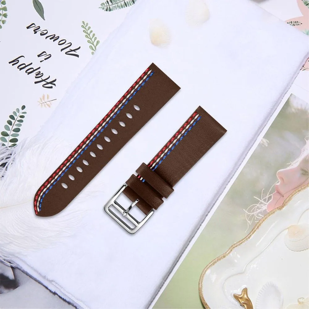 Fitbit Versa 2 / Versa Lite Cowhide leather stitching watch strap - Chocolate