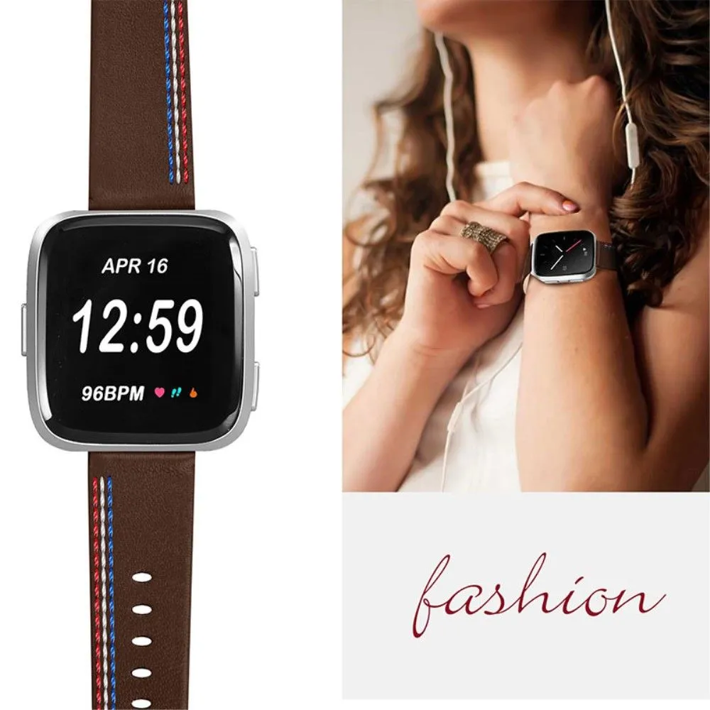 Fitbit Versa 2 / Versa Lite Cowhide leather stitching watch strap - Chocolate