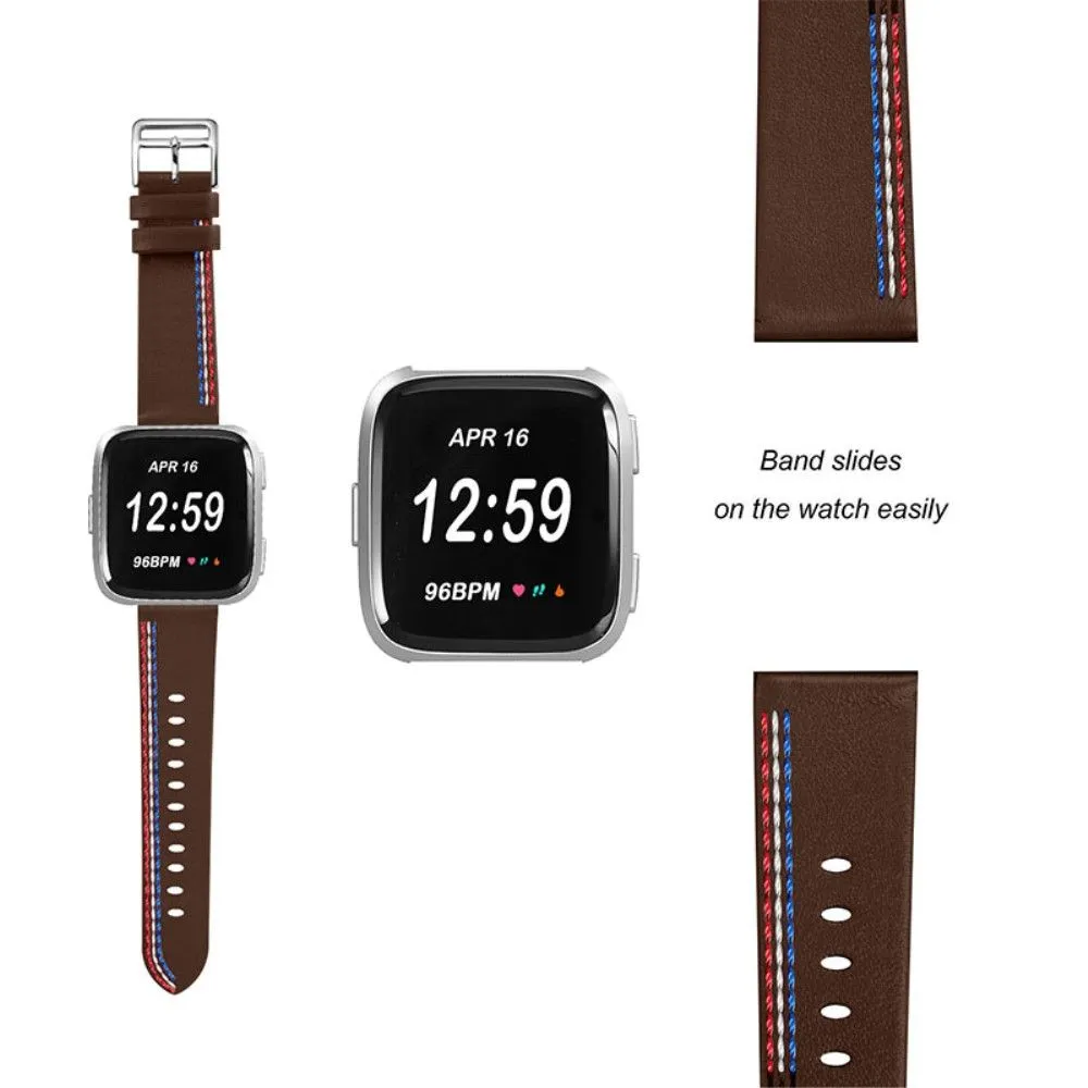 Fitbit Versa 2 / Versa Lite Cowhide leather stitching watch strap - Chocolate