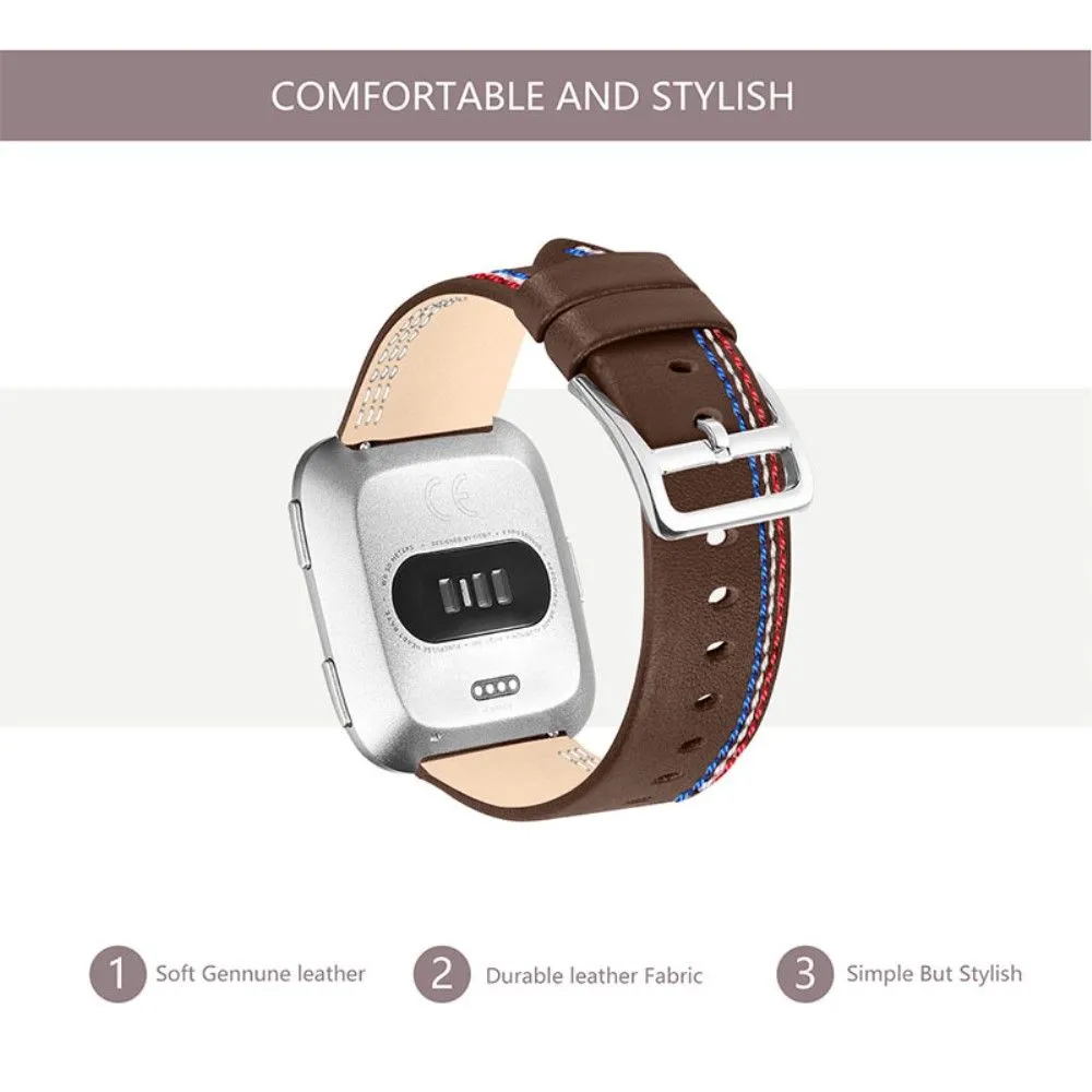 Fitbit Versa 2 / Versa Lite Cowhide leather stitching watch strap - Chocolate