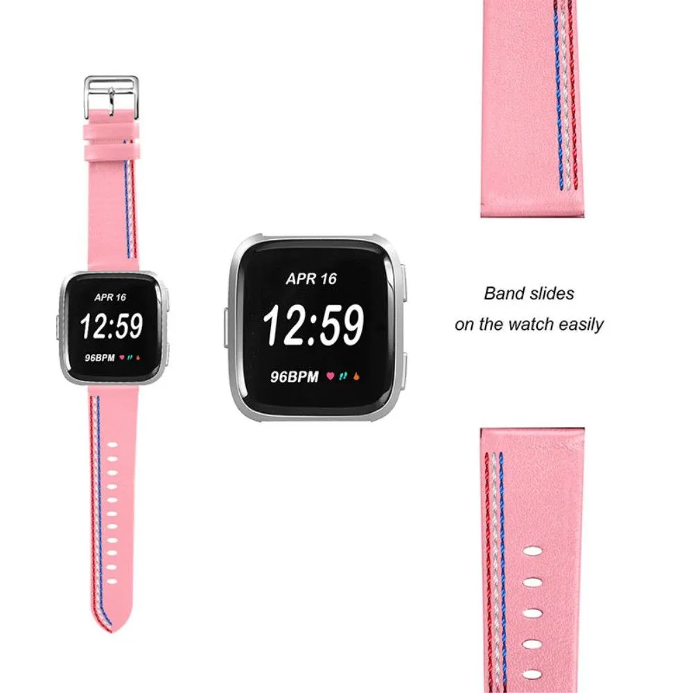 Fitbit Versa 2 / Versa Lite Cowhide leather stitching watch strap - Pink