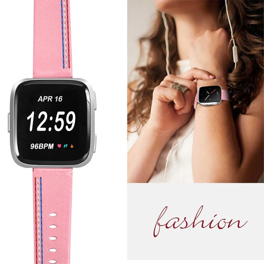 Fitbit Versa 2 / Versa Lite Cowhide leather stitching watch strap - Pink